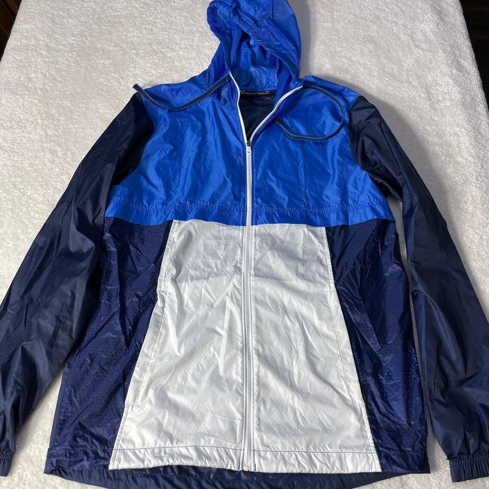 Men's Under Armor Blue and White Hooded Heatgear Light Jacket Size M